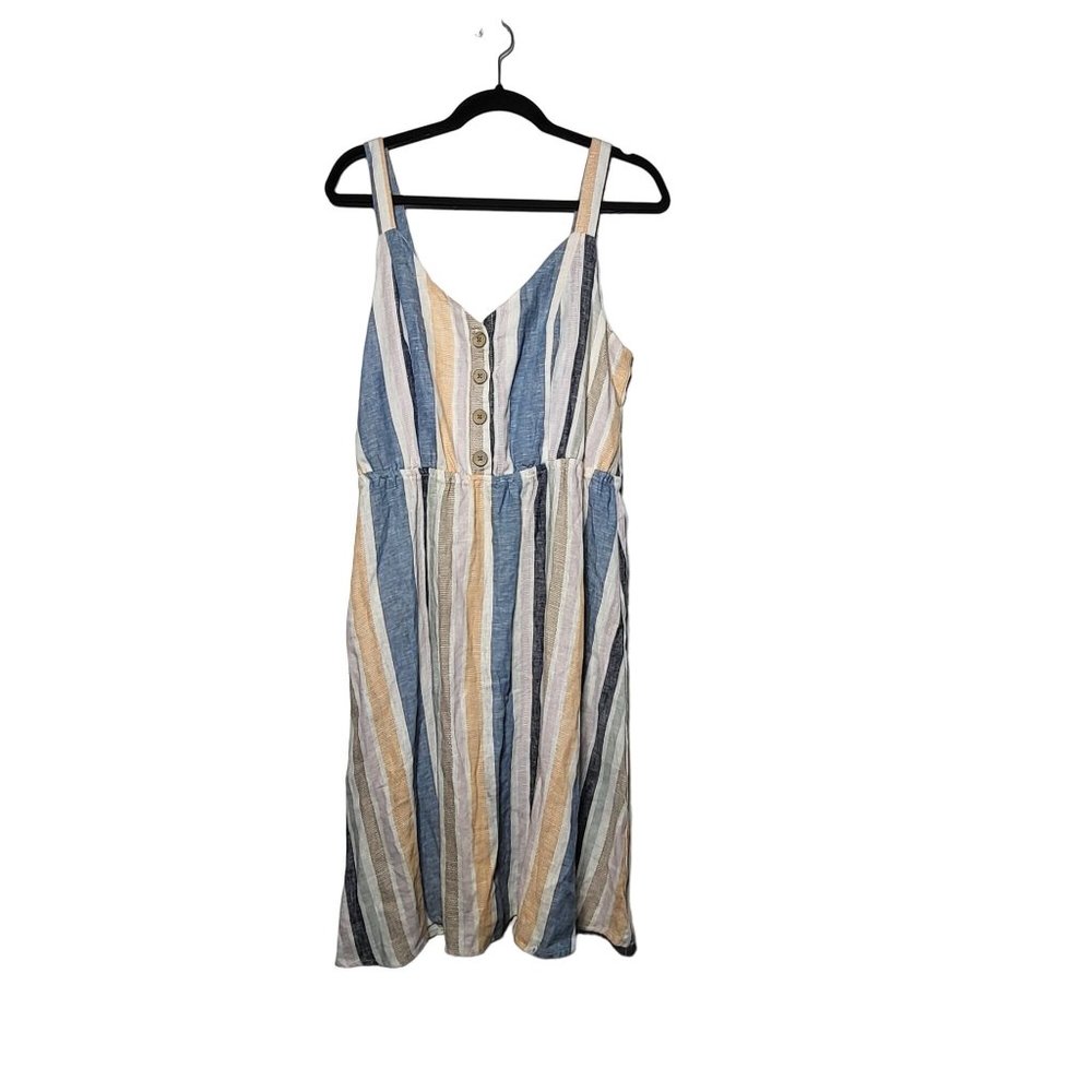 NWT Marissa Olivia Women's Linen Blend Striped Sleeveless Dress Size Medium